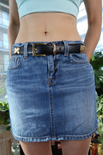 Load image into Gallery viewer, Vintage 90s Black Leather Belt with Gold Buckle and X Hardware
