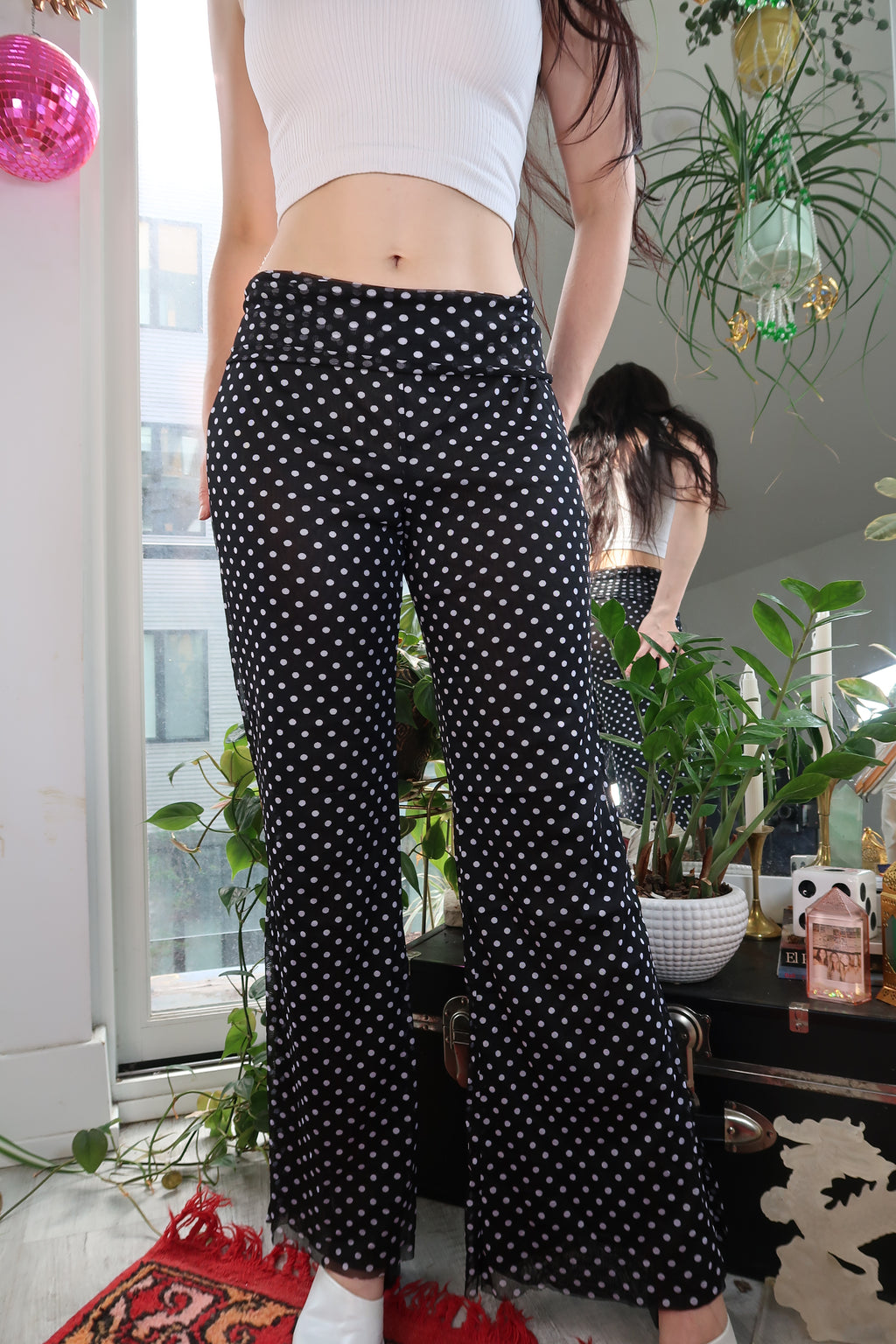 Cynthia Rowley Black and White Polka Dot Mesh Pants