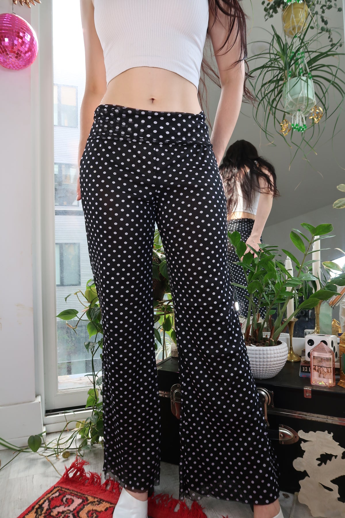 Cynthia Rowley Black and White Polka Dot Mesh Pants