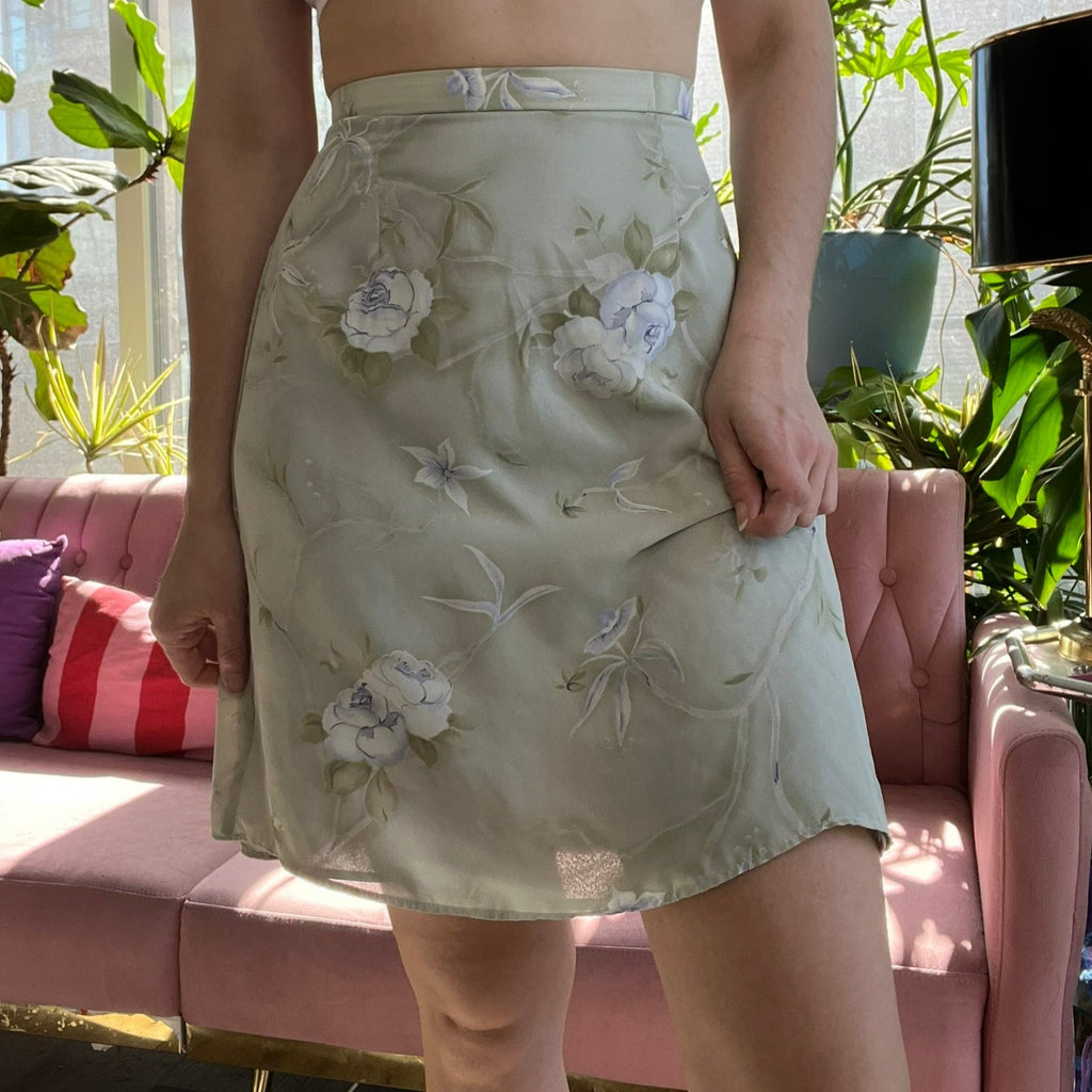 90s Vintage Floral Knee Length Skirt - Elektra Vintage