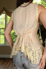 Load image into Gallery viewer, Vintage Elektra Forever 21 boho tie-front ruffle top for women, featuring a retro Y2K style with flowing fabric and ruffle details.
