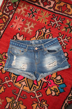 Load image into Gallery viewer, Distressed Denim Shorts with Embroidered Waistband
