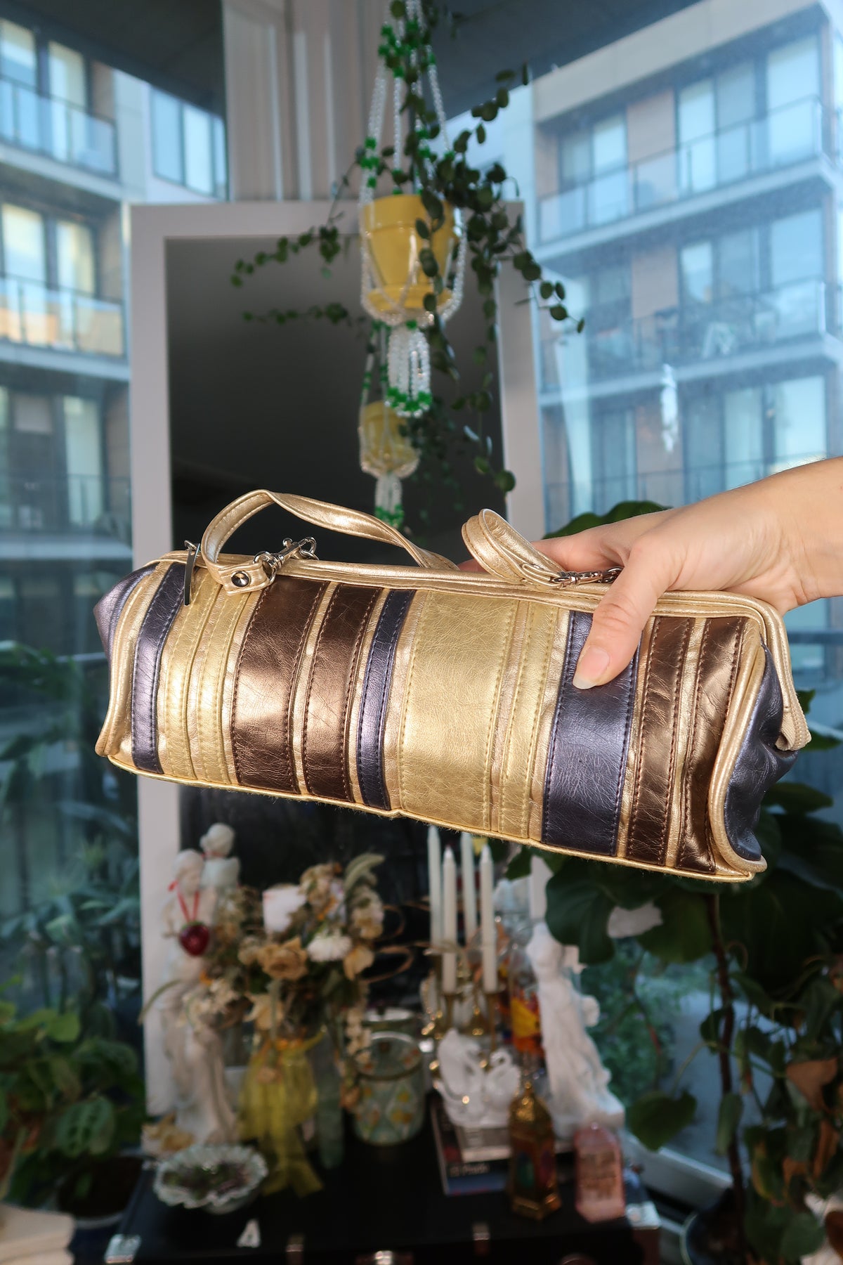 Vintage 2000s Metallic Striped Shoulder Bag - Elektra Vintage