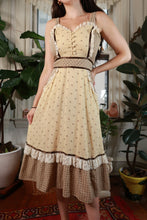 Load image into Gallery viewer, Vintage 1970s Floral Prairie Lace Trim Midi Dress
