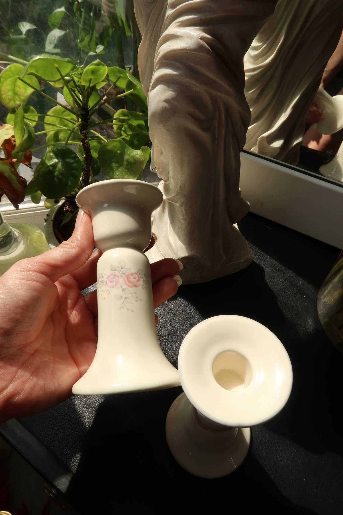 Vintage Pfaltzgraff Ceramic Candleholders – Rose Floral Taper Holders - Elektra Vintage