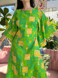 60s 70s Vintage Green Geometric Pattern Maxi Dress - Elektra Vintage
