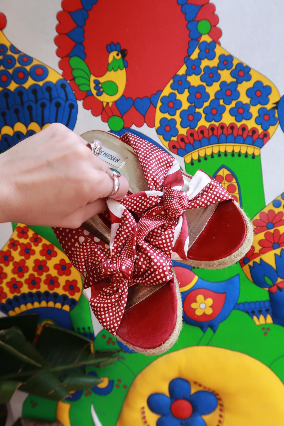 Vintage Y2K Steve Madden Red Polka Dot Bow Espadrille Wedges