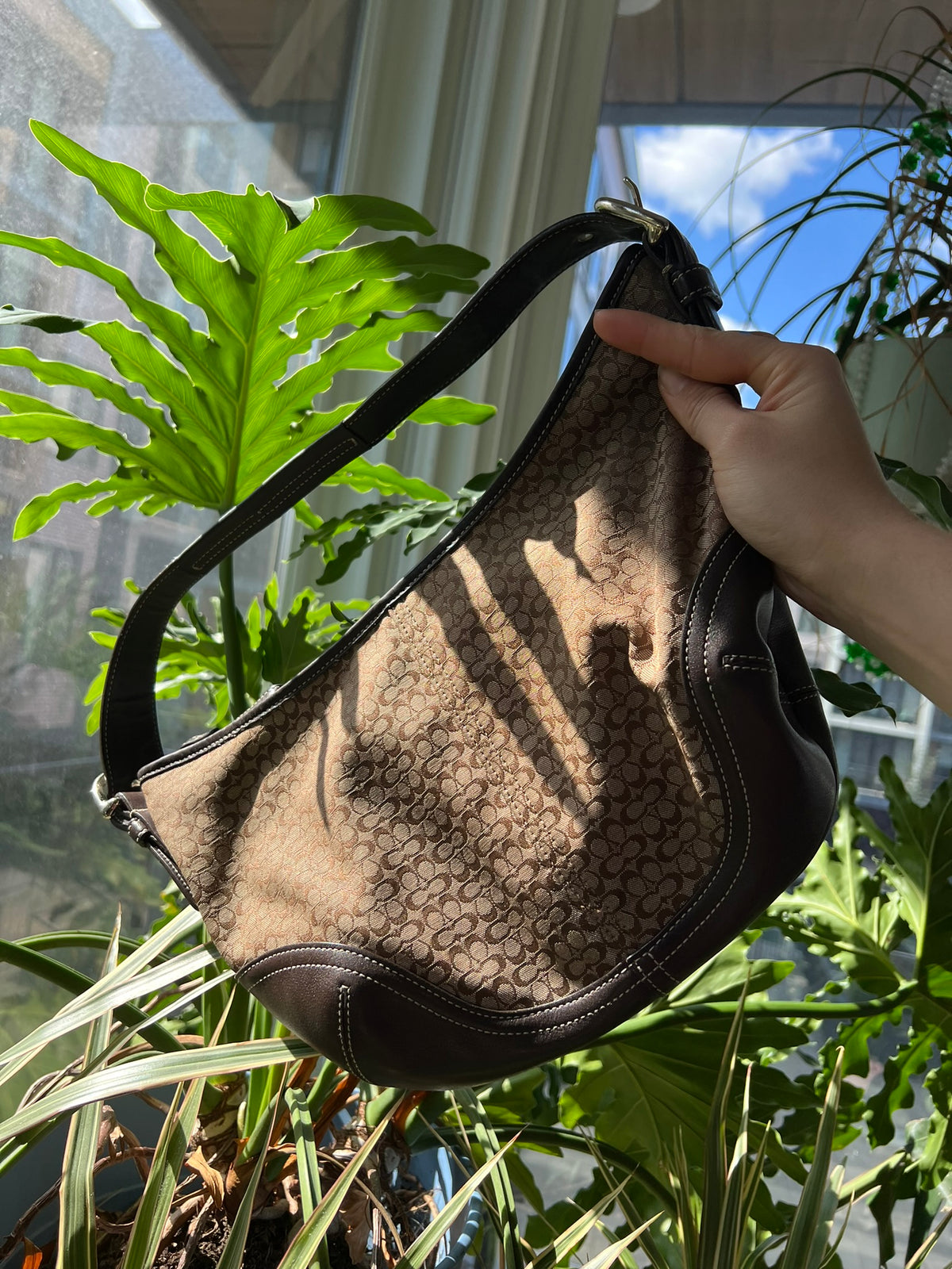 2000s Vintage Coach Canvas Monogram Shoulder Bag - Elektra Vintage