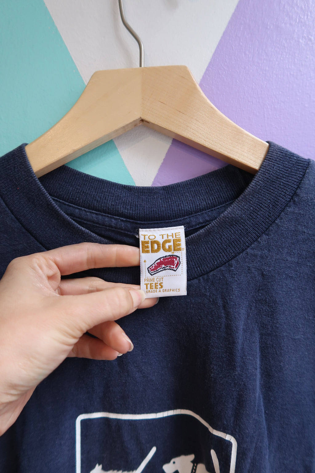 Vintage Y2K “Fast Food” Cat & Dog Graphic Tee – Navy Blue