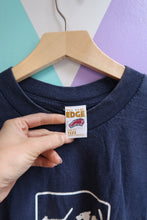 Load image into Gallery viewer, Vintage Y2K “Fast Food” Cat &amp; Dog Graphic Tee – Navy Blue
