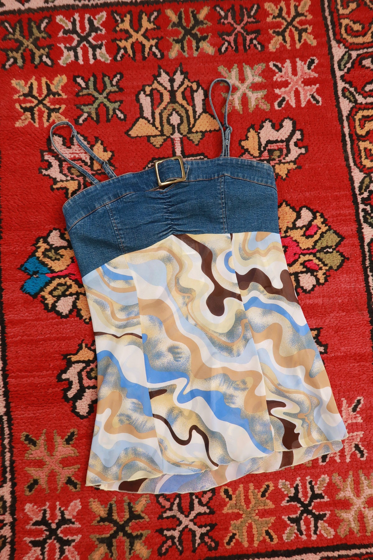 Vintage Y2K Forenza Plus Size Denim & Abstract Print Babydoll Cami Top