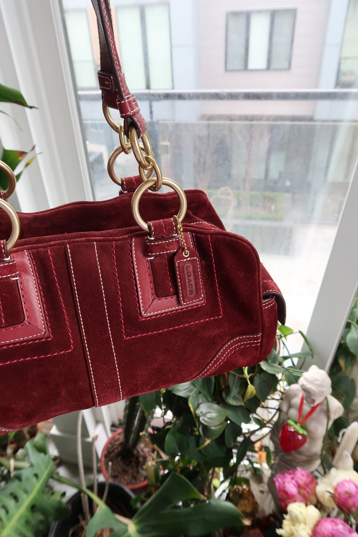 Vintage Red Suede Coach Bag