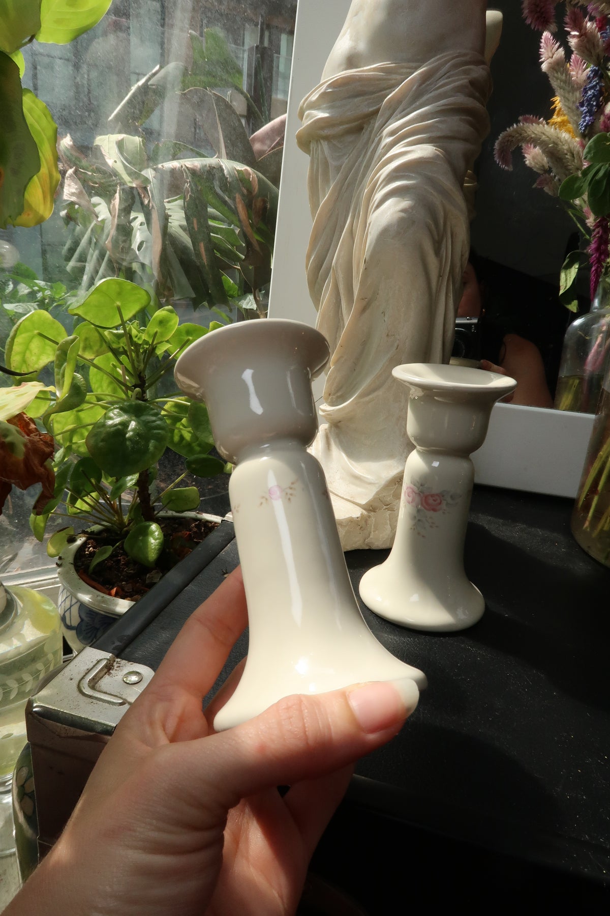 Vintage Pfaltzgraff Ceramic Candleholders – Rose Floral Taper Holders - Elektra Vintage