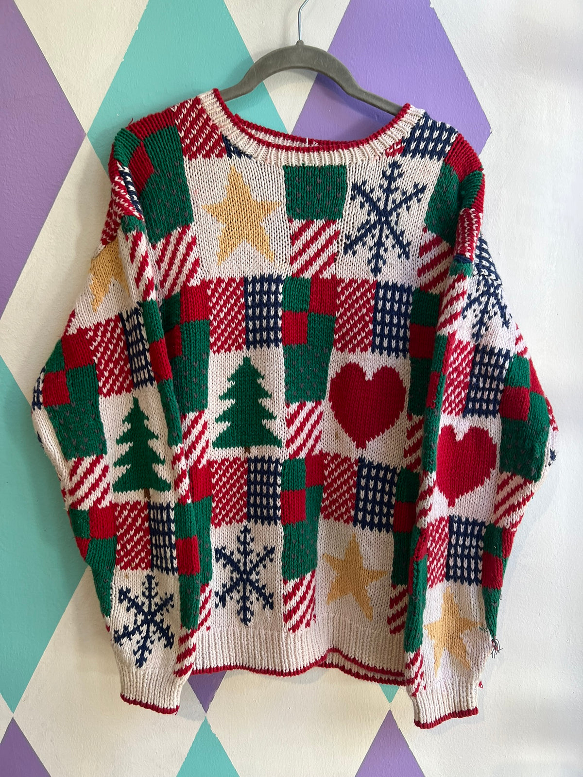 Vintage Christmas Patchwork Knit Sweater - Elektra Vintage