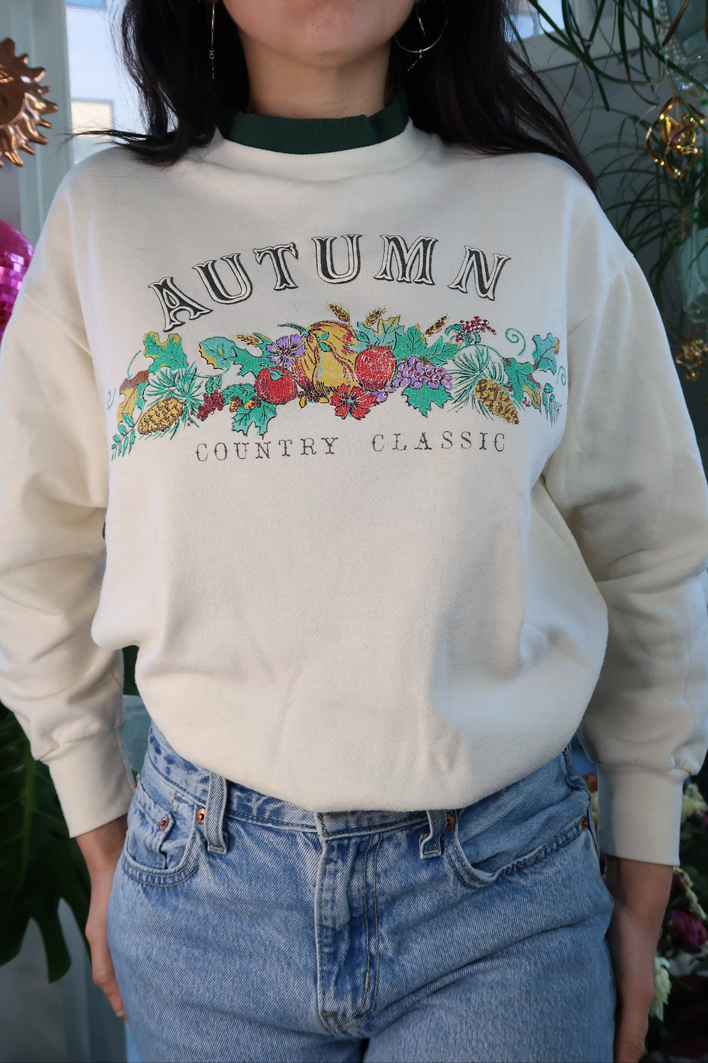 White Crewneck with Autumn Harvest by Karen Blake