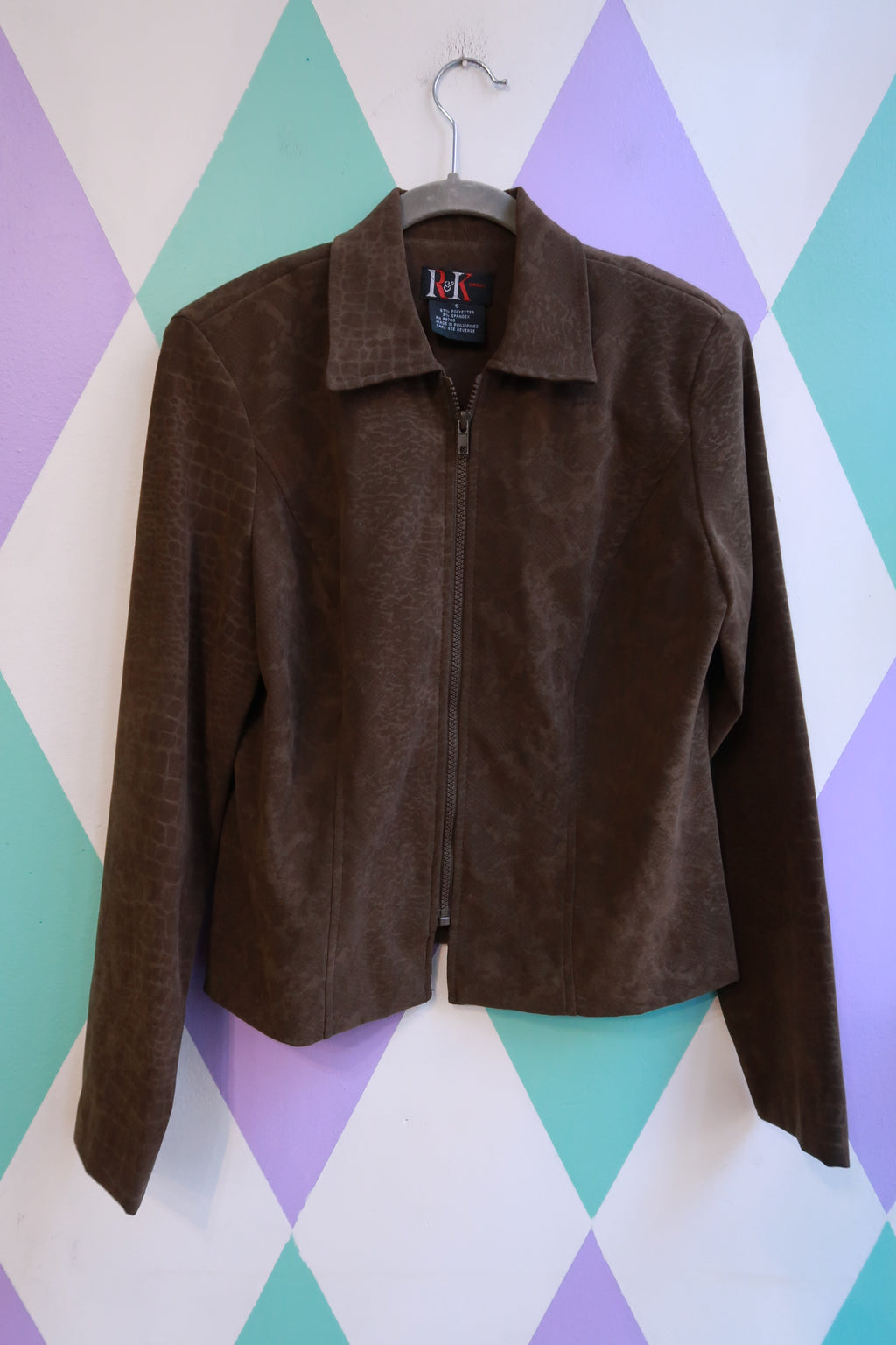 Vintage Y2K R&K Olive Green Snakeskin Print Zip Up Jacket