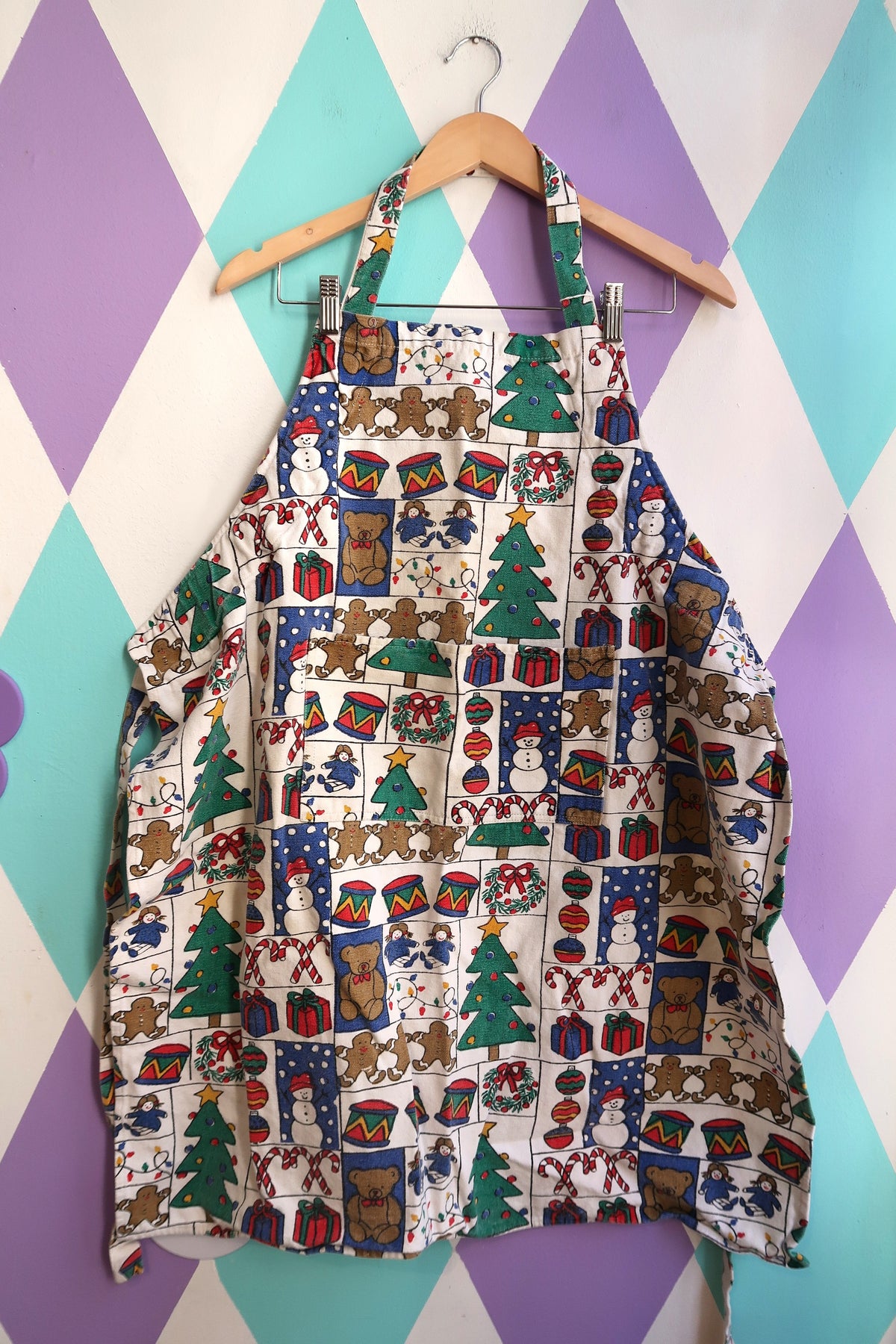Vintage 90s Christmas Patchwork Print Apron