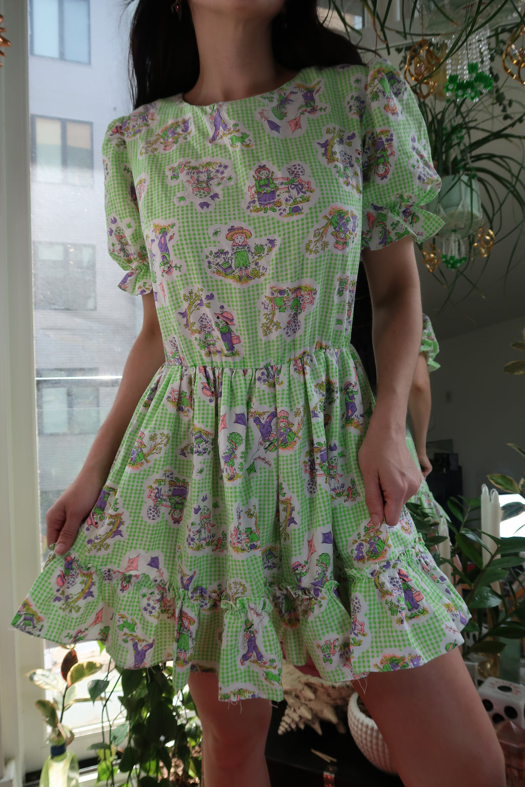 70s Vintage Handmade Gingham Dress – Cottagecore Puff Sleeve Prairie Style - Elektra Vintage