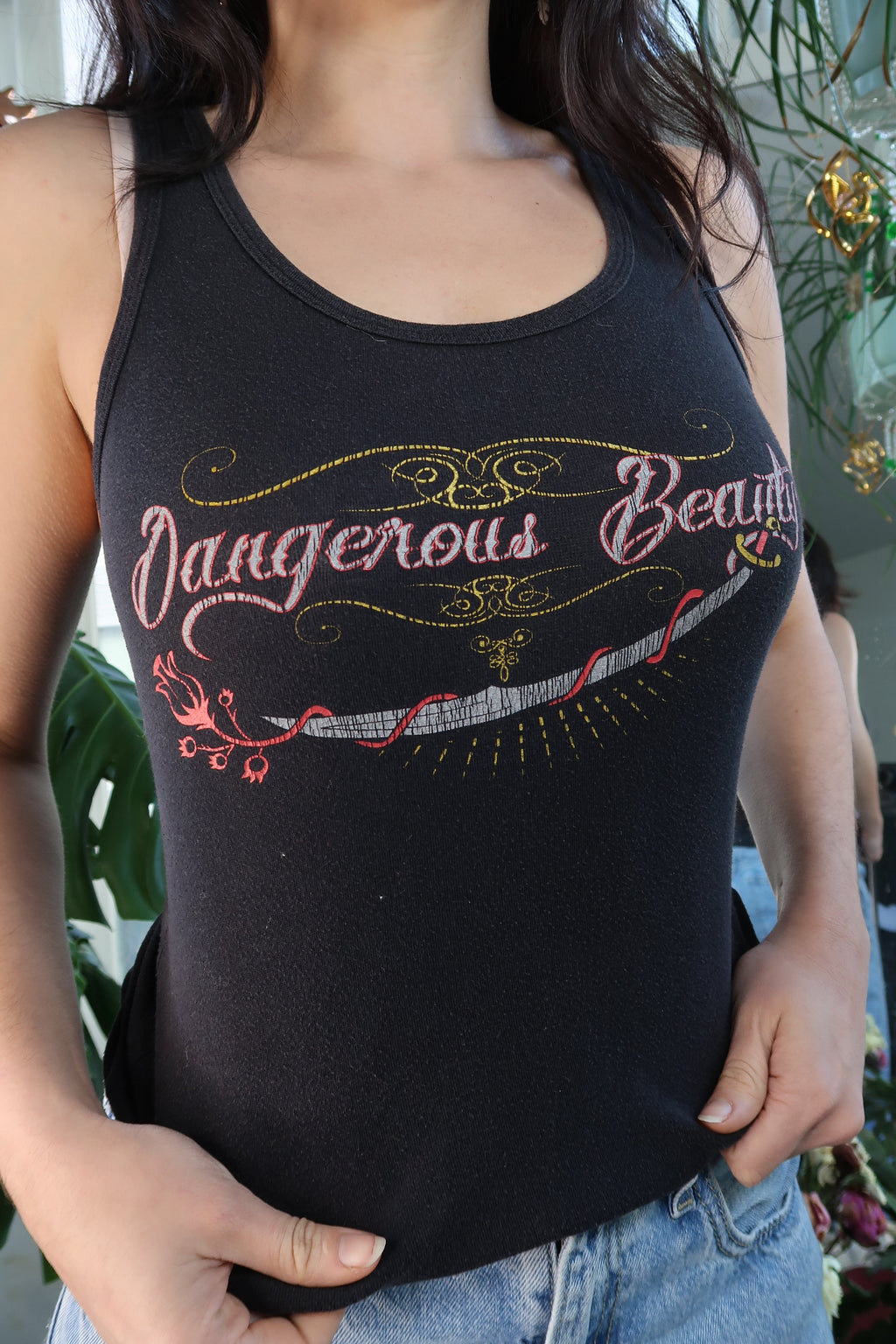 Vintage Y2k Dangerous Beauty Black Tank Top by Bella