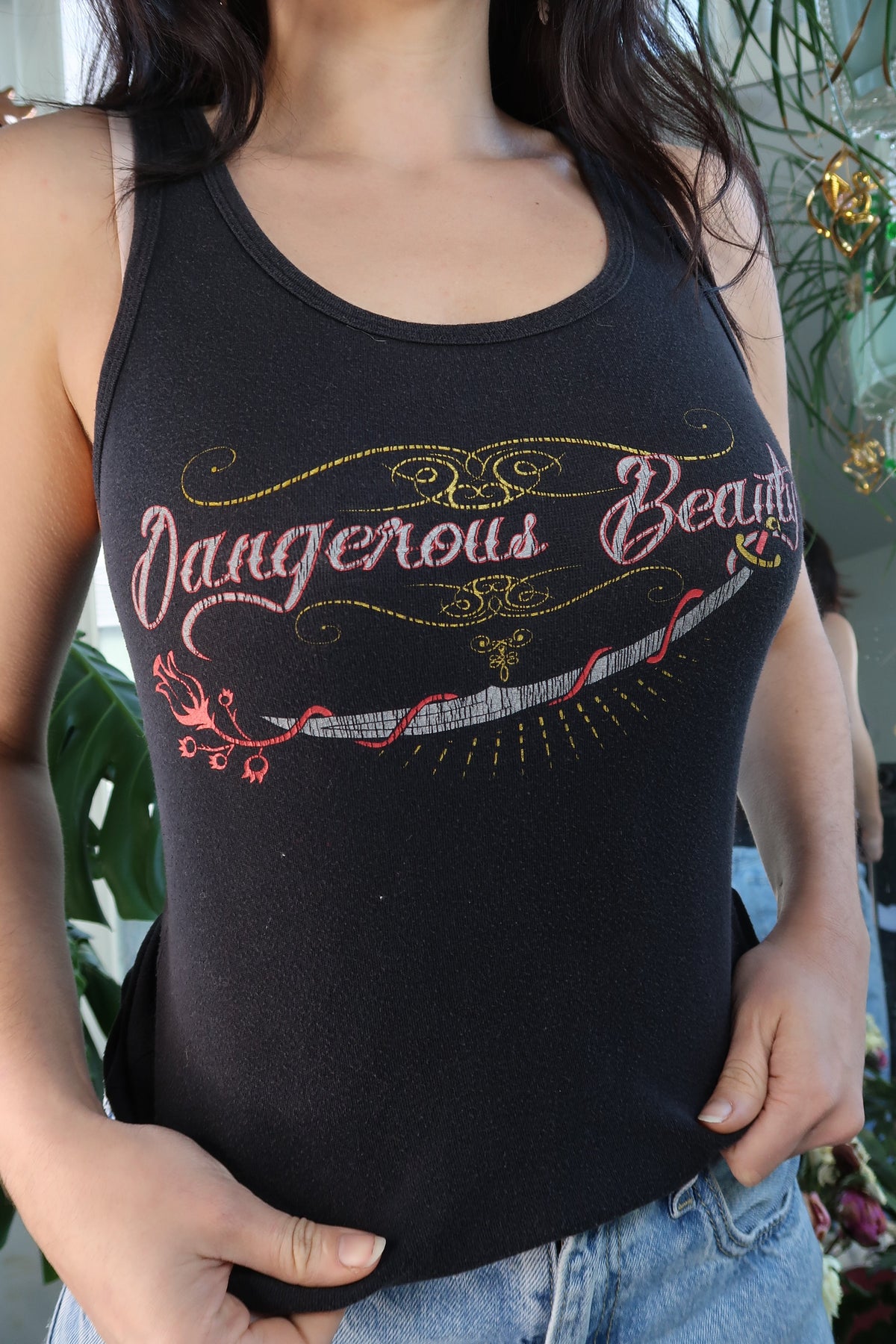 Vintage Y2k Dangerous Beauty Black Tank Top by Bella