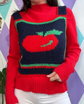 Vintage Apple sweater vest for women by Elektra Vintage, featuring a classic knitted design and rich color details.