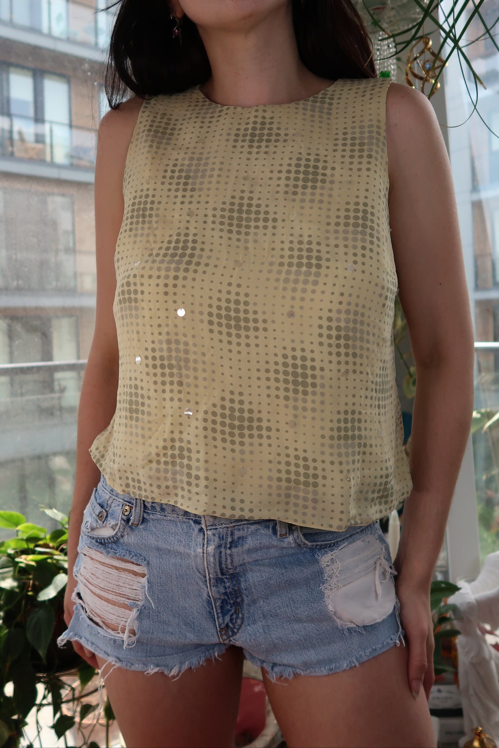 Vintage Silk Geometric Sequin Top - Elektra Vintage