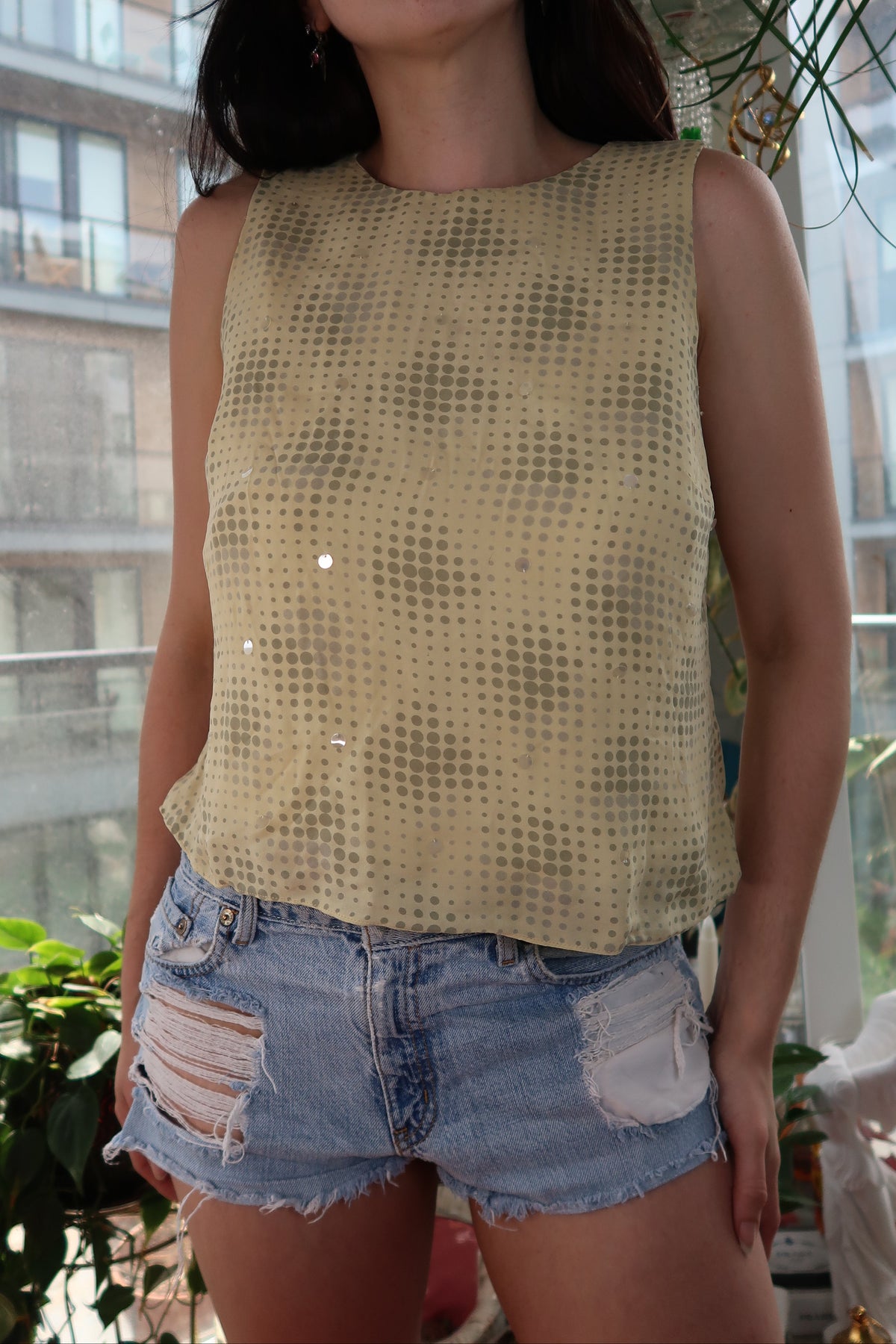 Vintage Silk Geometric Sequin Top - Elektra Vintage