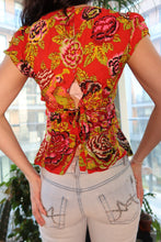Load image into Gallery viewer, Vintage Nanette Lepore 100% Silk Y2K Floral Cap Sleeve Top – Bold Red Garden Blouse
