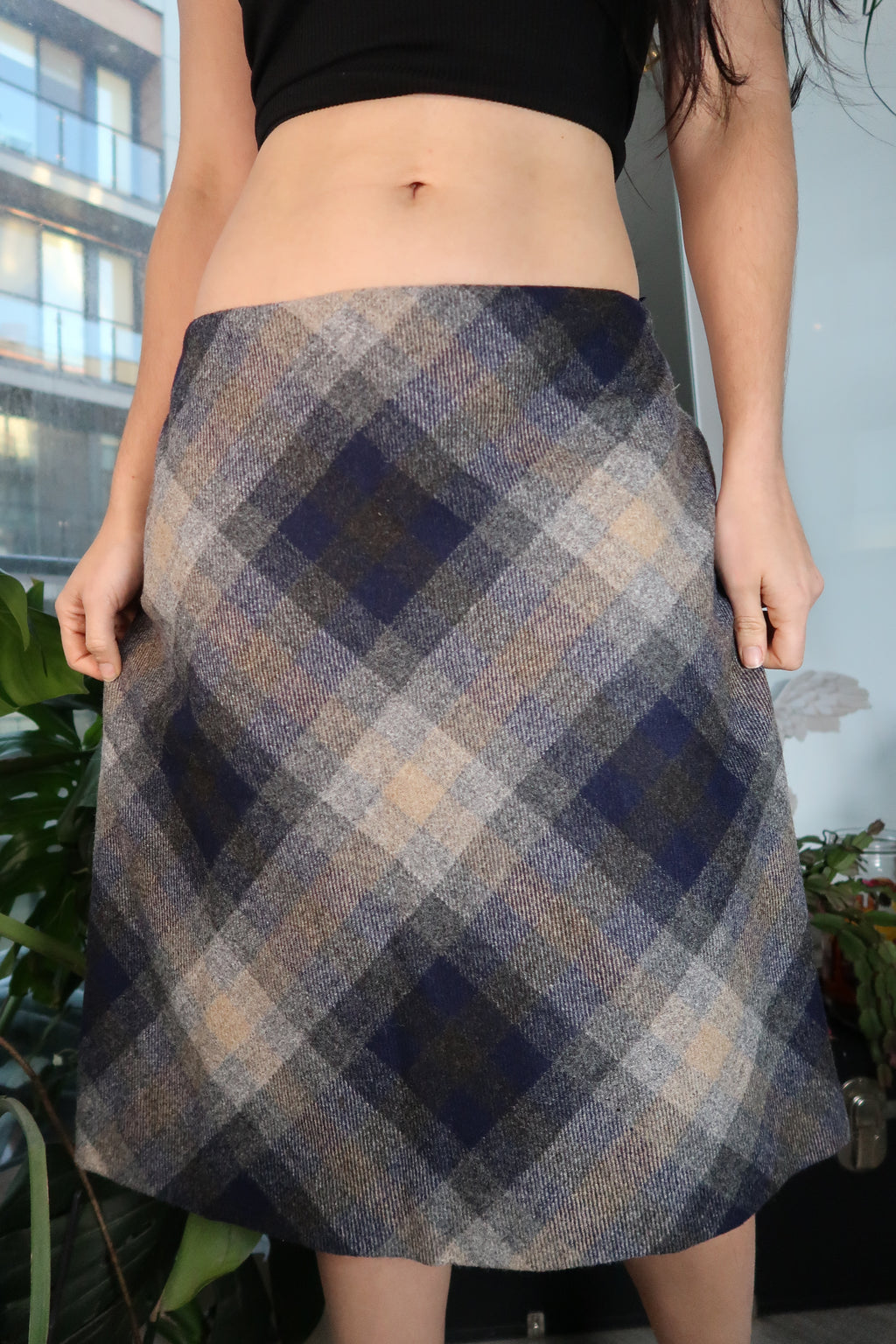 Brooks Brother Wool Navy and Grey Plaid Skirt