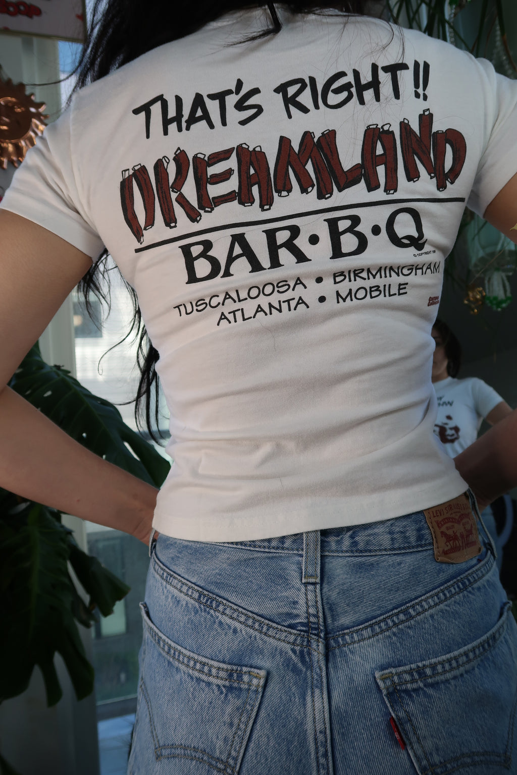 Elektra Vintage women's Vintage Dreamland BBQ baby tee featuring a retro graphic design on a soft, casual top.