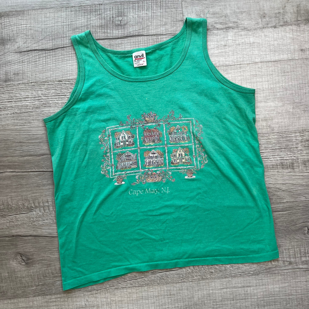 Green Cape May Tank Top by Anvil - Elektra Vintage