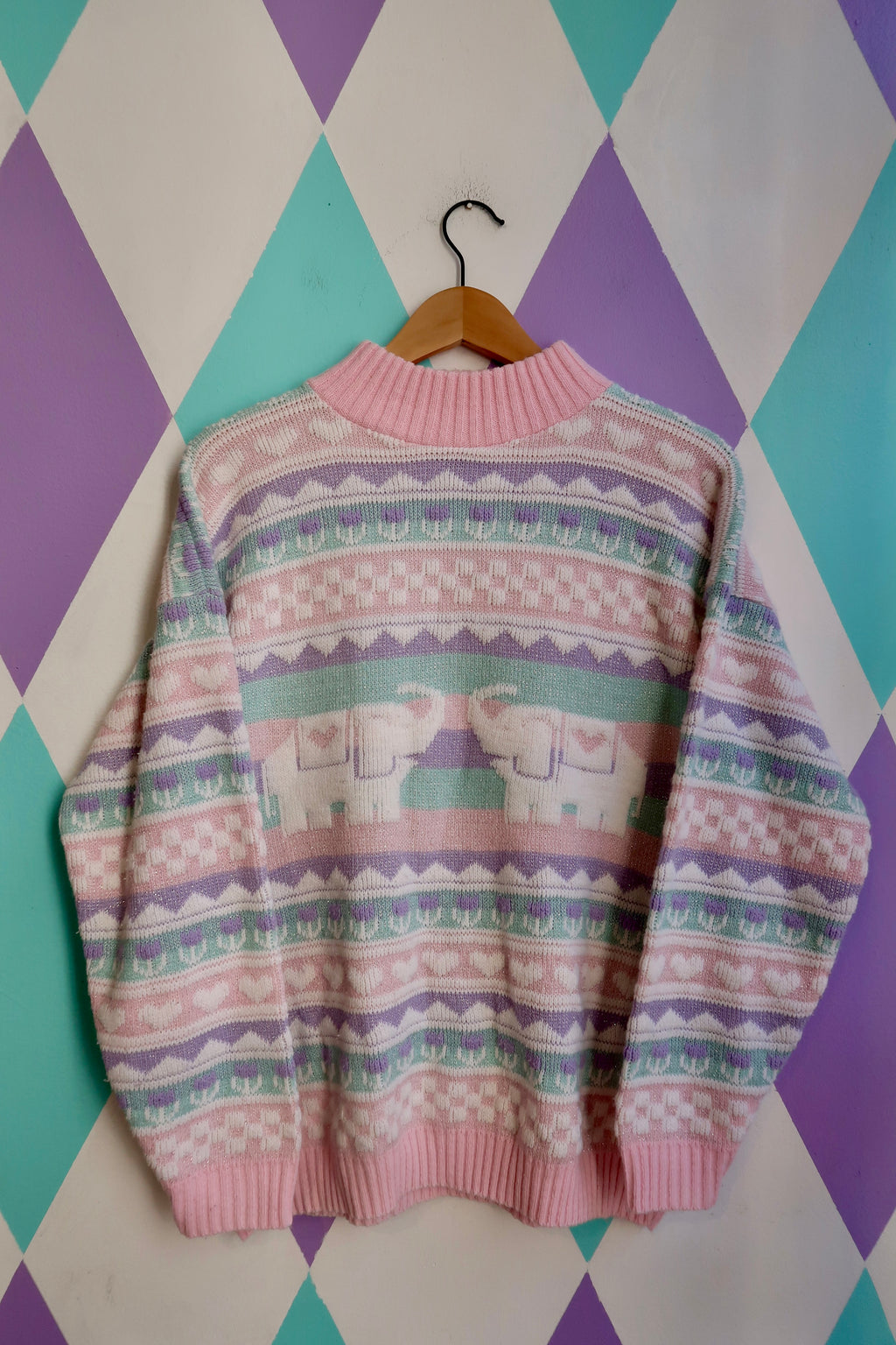 Vintage 80s Pastel Elephant Sweater by Private Eyes - Elektra Vintage