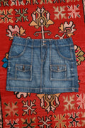 Elektra Vintage vintage 2000s Old Navy denim mini skirt with cargo pockets, classic 2000s style, front and side view