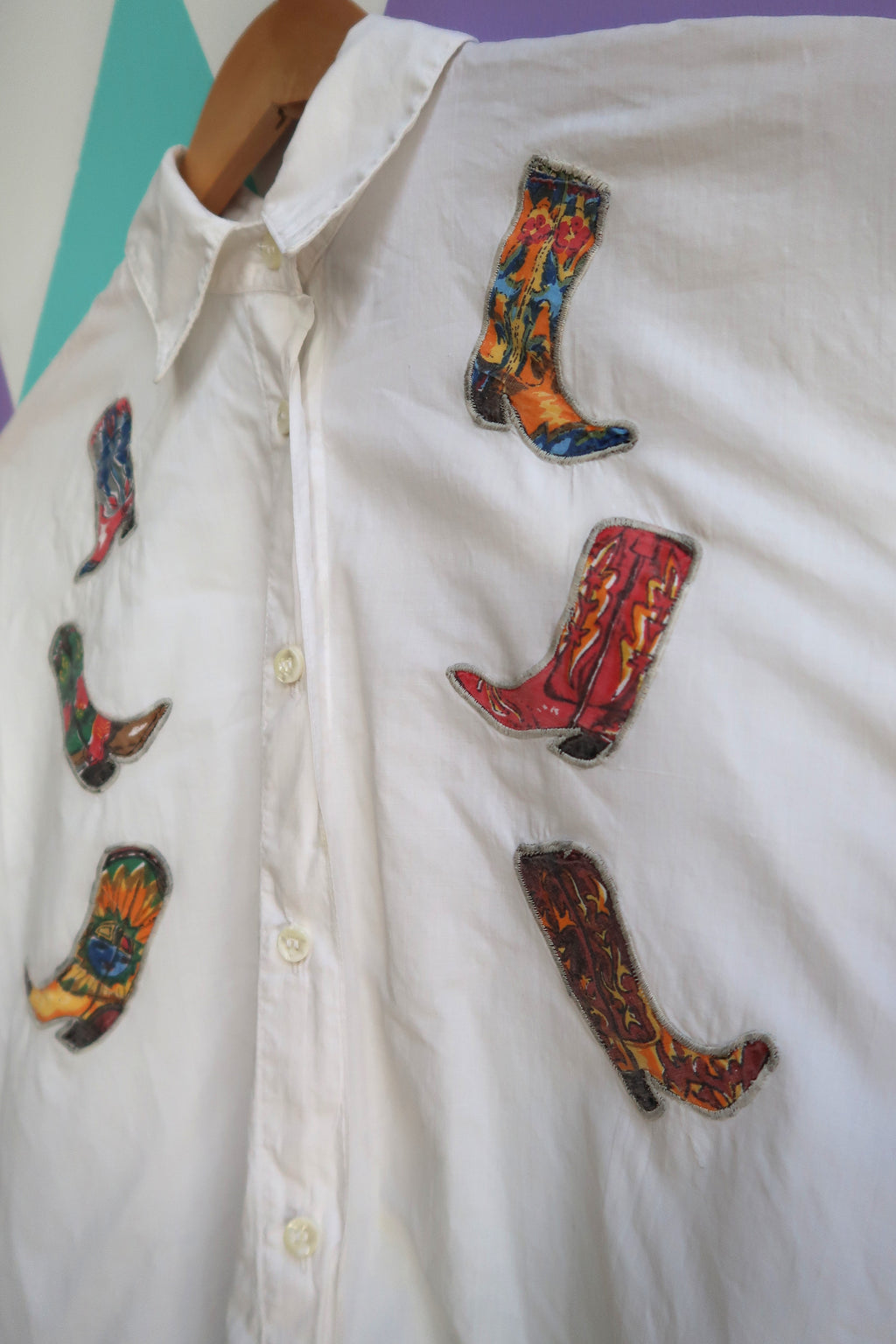 Vintage Cowboy Boot Motif Button Up Shirt