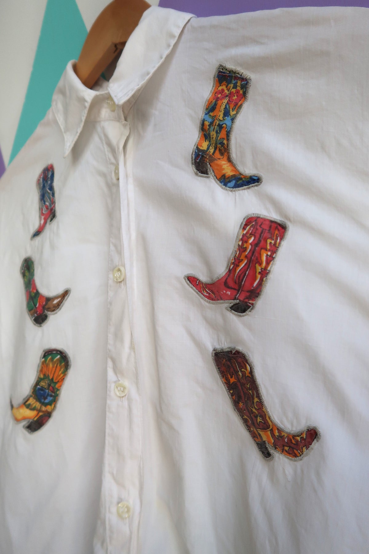 Vintage Cowboy Boot Motif Button Up Shirt