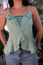 Load image into Gallery viewer, Italian Vintage Light Green Textured and Frilled Tank by Macrame
