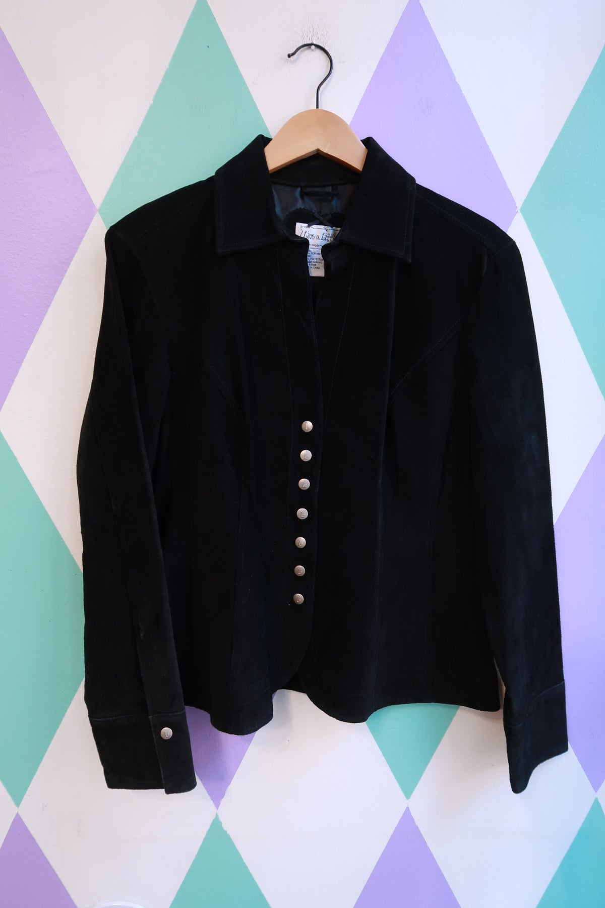 Vintage 2000s Black Suede Button Front Jacket
