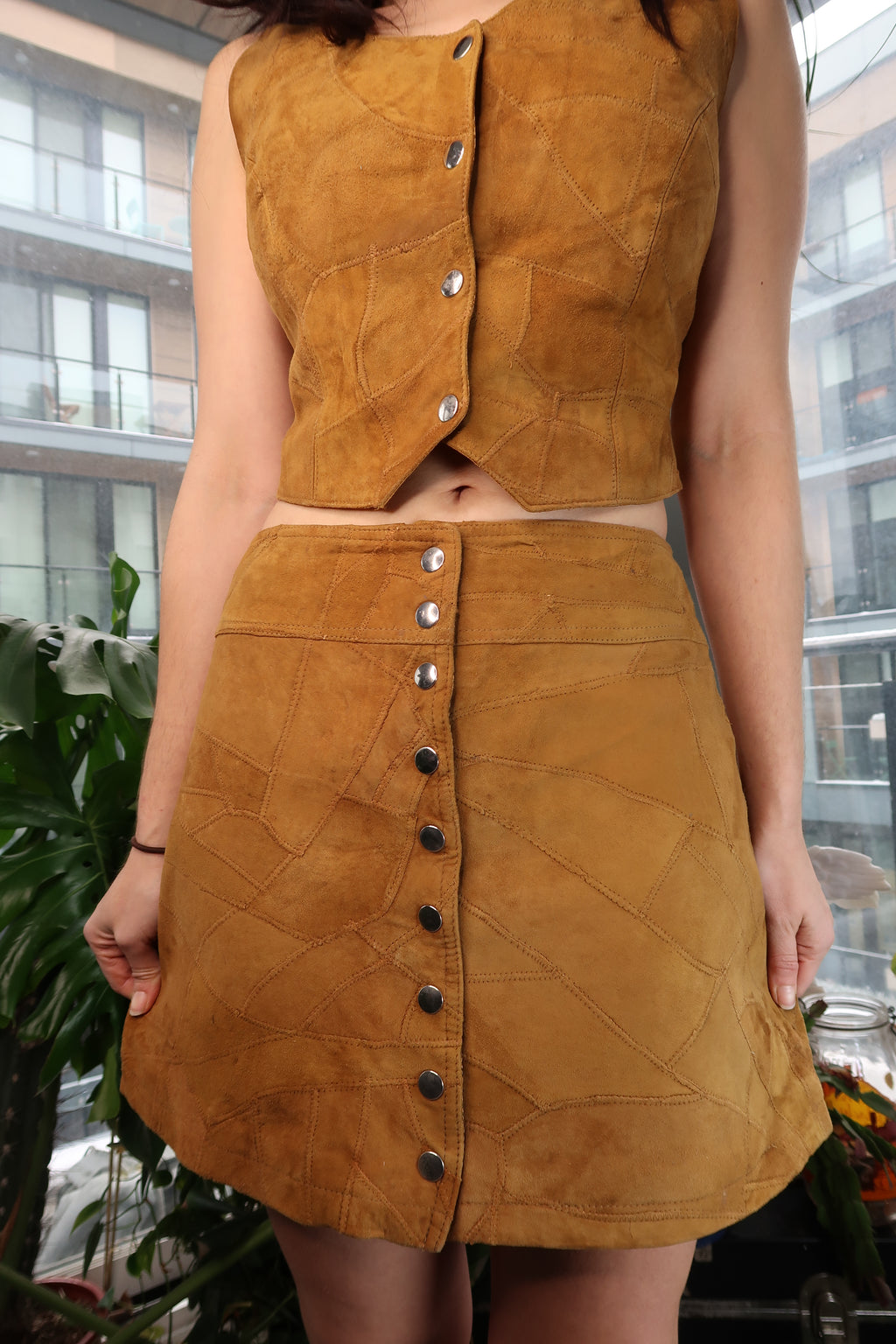 Vintage Suede Vest and Skirt Set