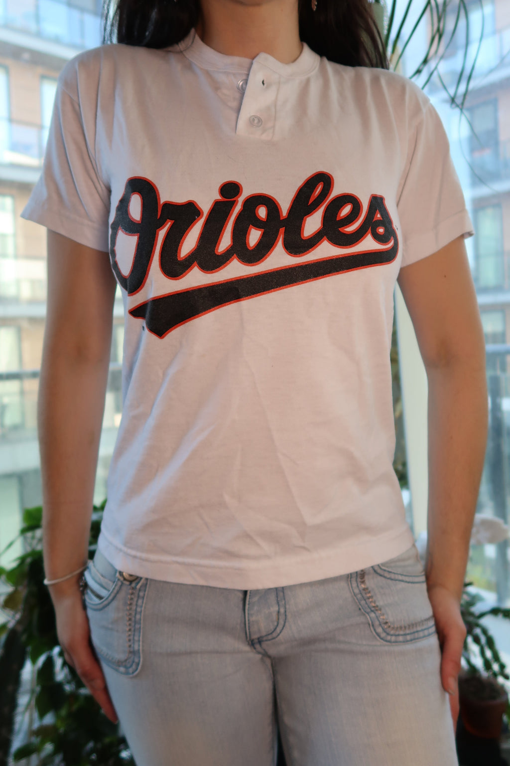 Vintage white Orioles Henley Tee