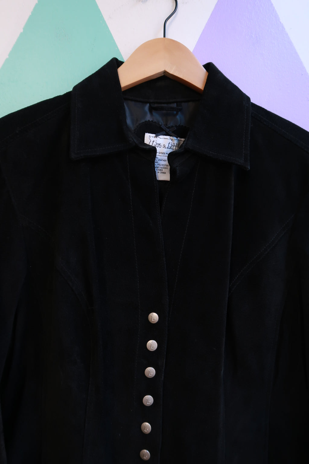 Vintage 2000s Black Suede Button Front Jacket