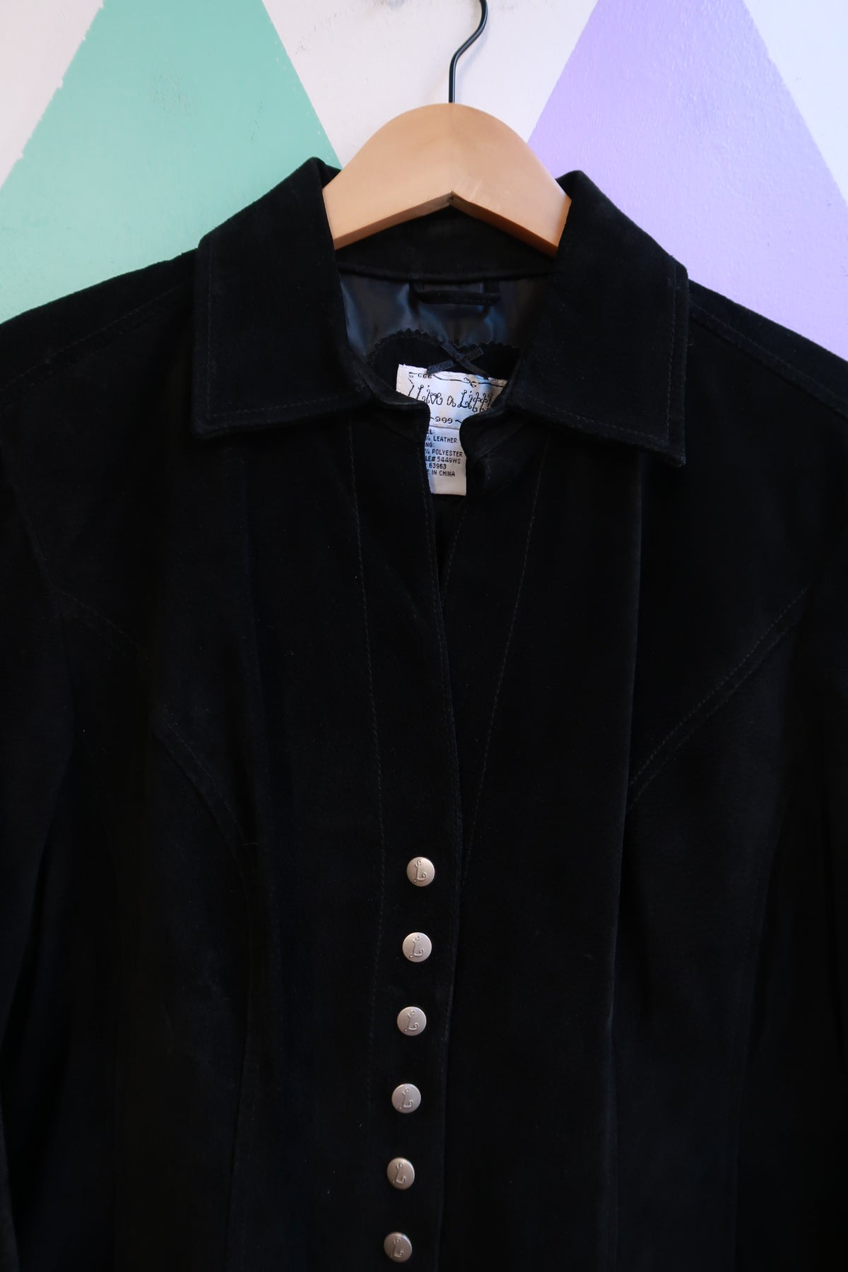 Vintage 2000s Black Suede Button Front Jacket