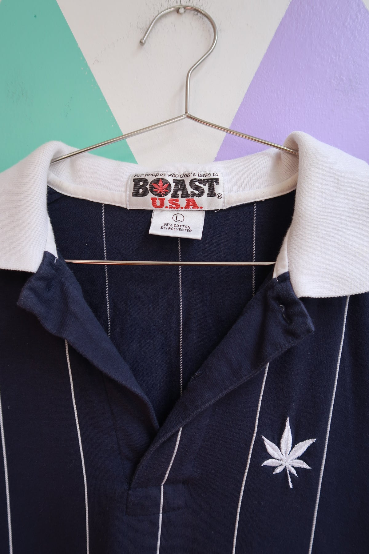 Vintage 80s BOAST Navy Pinstripe Polo Shirt