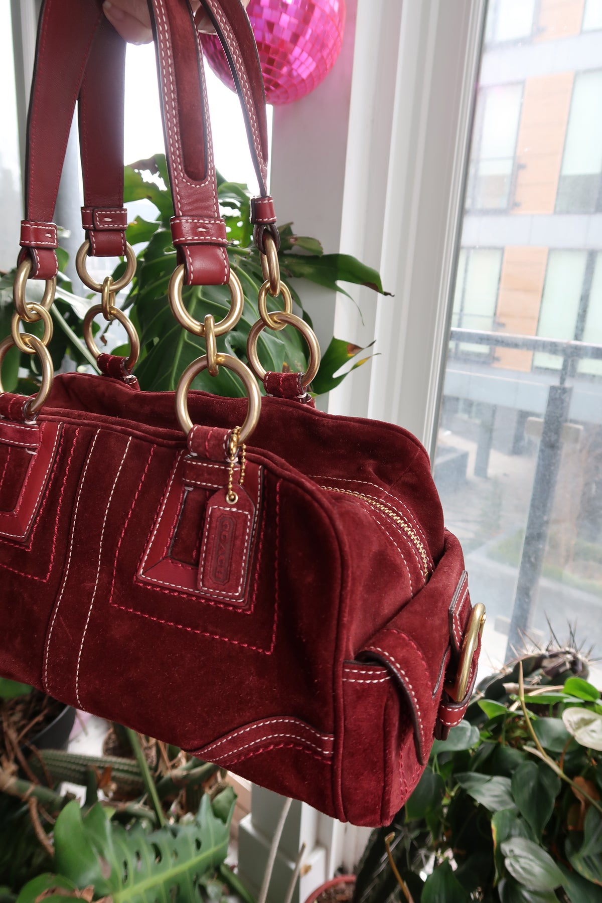 Vintage Red Suede Coach Bag