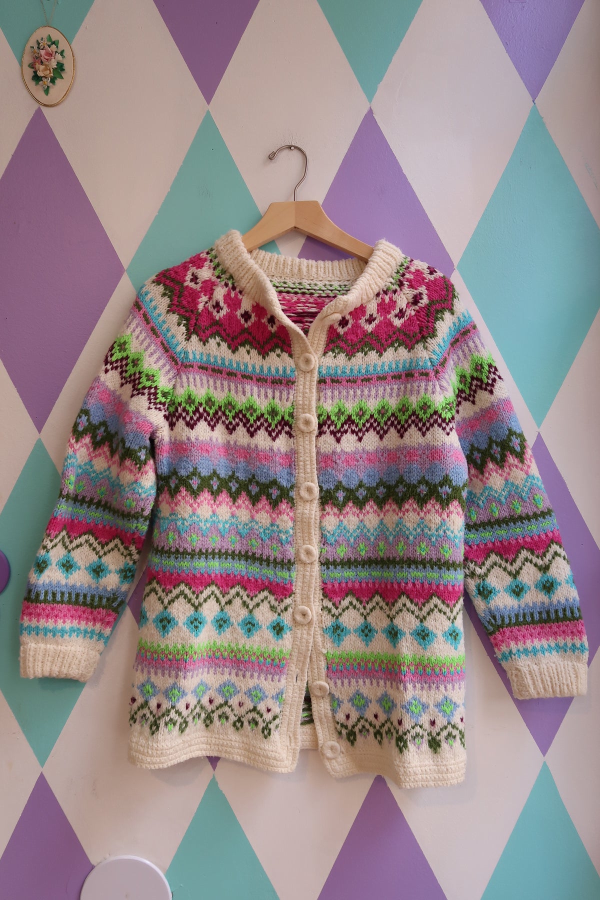 Vintage 1980s Hand Knit Cardigan