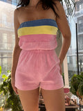 Elektra Vintage 70s terry cloth strapless romper dress with a relaxed fit and vintage-inspired style.
