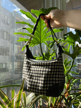 Load image into Gallery viewer, 2000s Vintage Coach Hamilton Small Wool Houndstooth &amp; Black Leather Shoulder Bag
