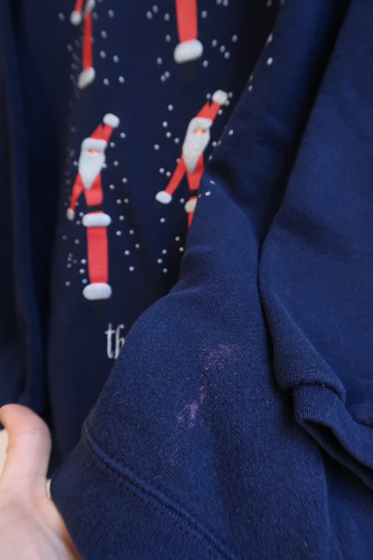 Vintage 90s “The Santa Shuffle” Christmas Sweatshirt – Navy Holiday Graphic