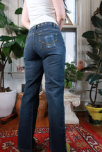 Load image into Gallery viewer, Vintage 2000s Dark Wash Low Rise Grommet Belt Flare Jeans
