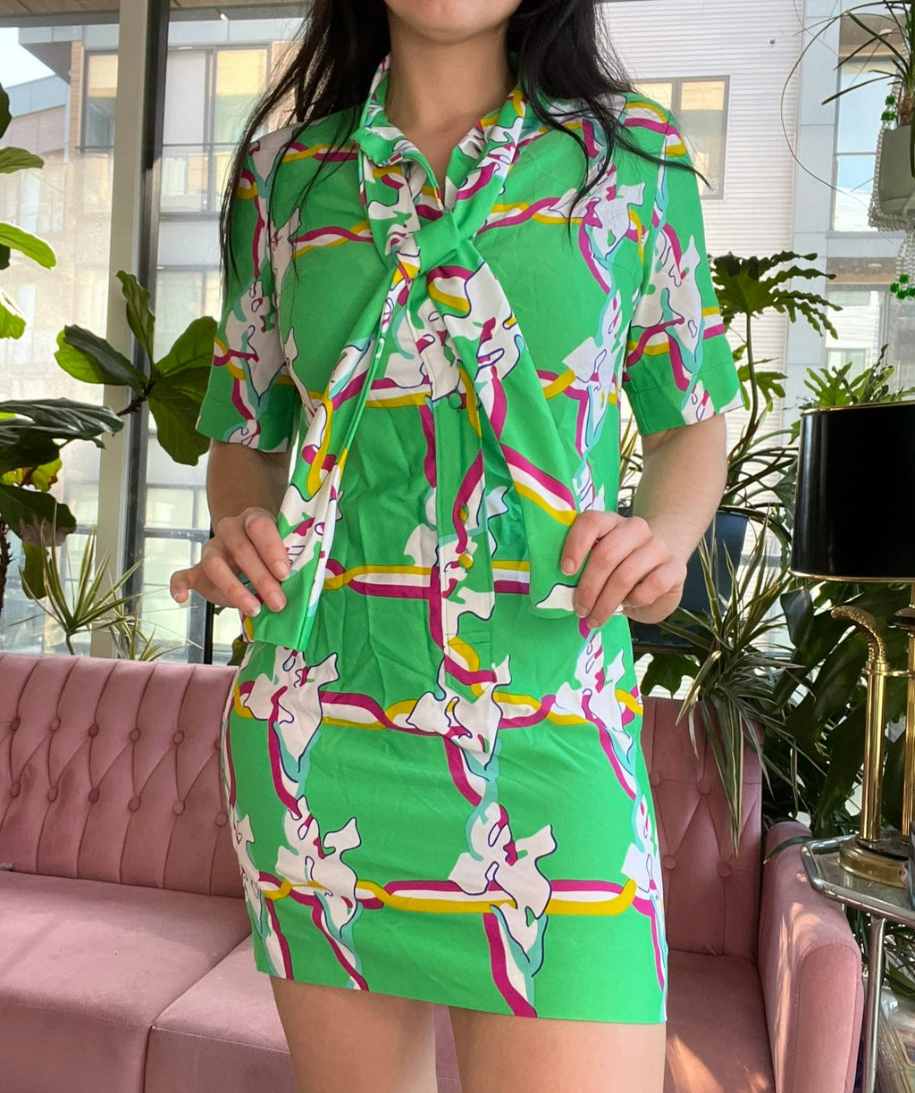 60s Vintage Green Mod Collared Mini Dress - Elektra Vintage