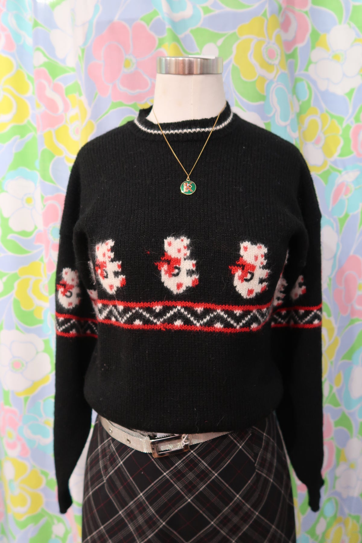 Vintage Teddy Bear 100% Wool Knit Sweater